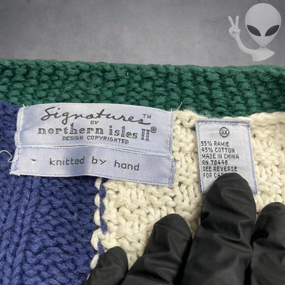 Northern Isles 2 Hand Knit Cardigan 3XL Multi Color Patchwork Vintage 80s - Picture 3 of 6